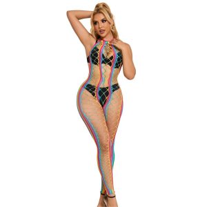 Subblime - 952358 Rainbow Neckholder Netz Bodystocking Eine Grosse