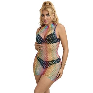Subblime - 952433 Rainbow Hoher Kragen Rmelloser Netz Bodystocking Eine Grösse
